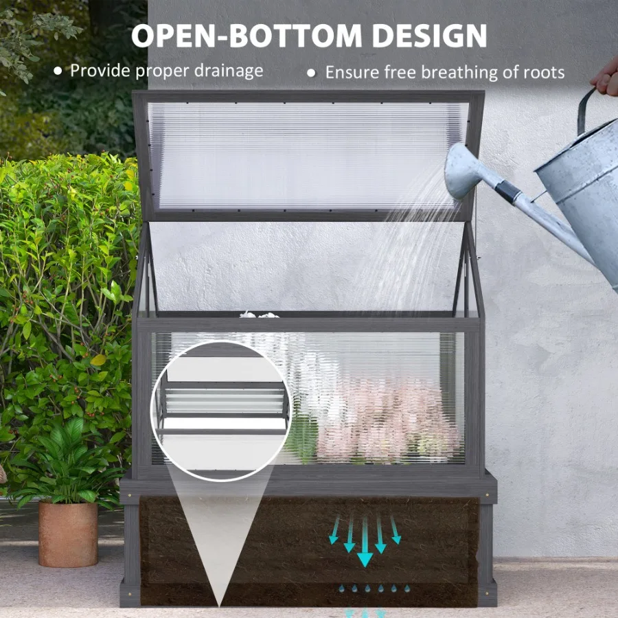 طقم سرير على شكل زهرة للحديقة مع زارع بإطار خشبي بارد مقاس 35.5 × 31.5 × 36 رمادي #5