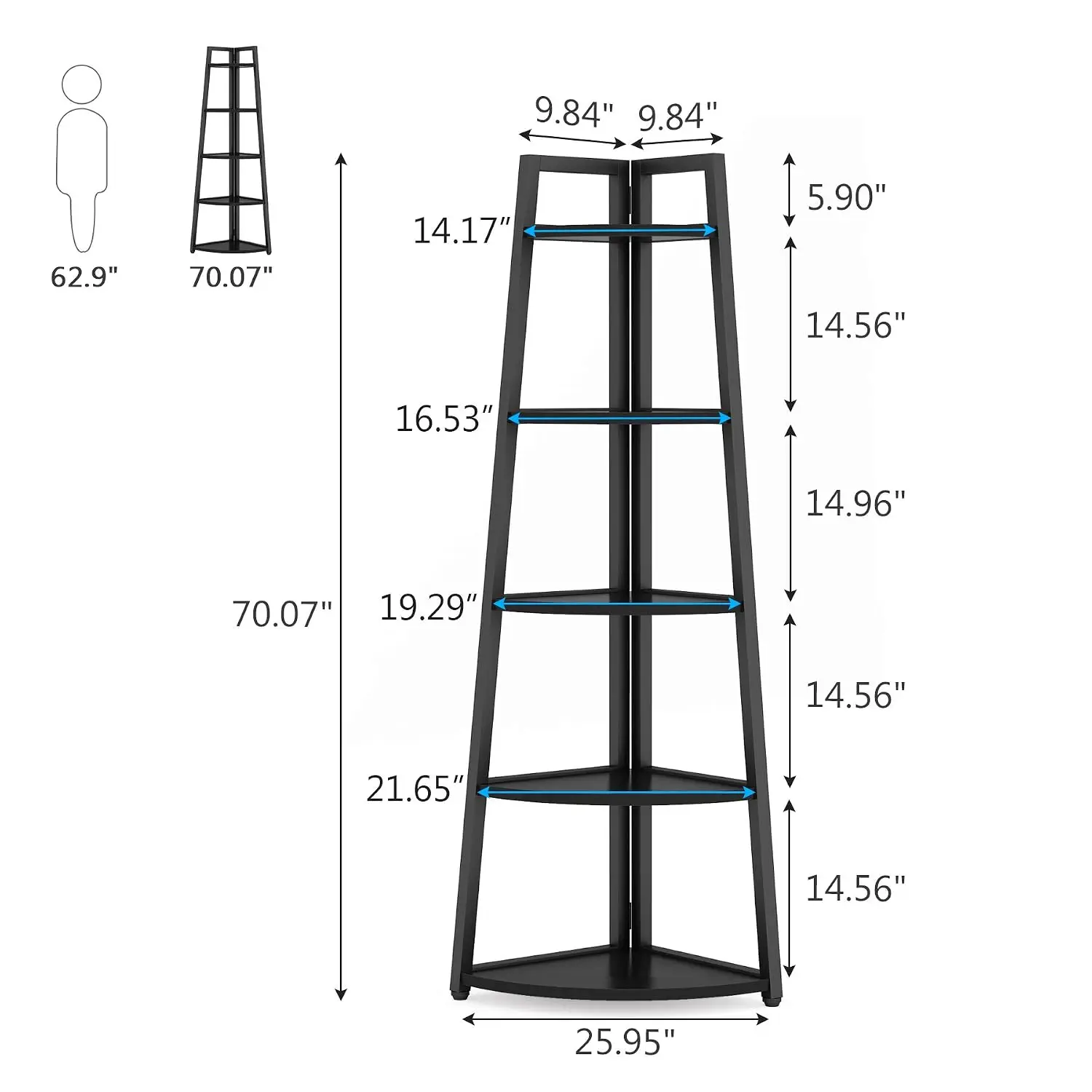 5 Tier Corner Bookshelf and Bookcase, 70 inch Tall Corner Shelves Standing Shelving Unit Indoor Plant Stand, Customized