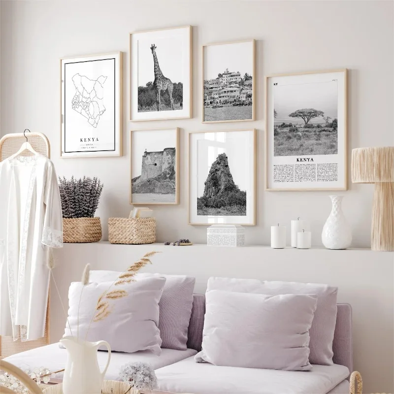 Black and White Kenya Nairobi Park Fort Jesus Landscape Poster and Prints Canvas Printing Wall Art Picture for Living Room Decor