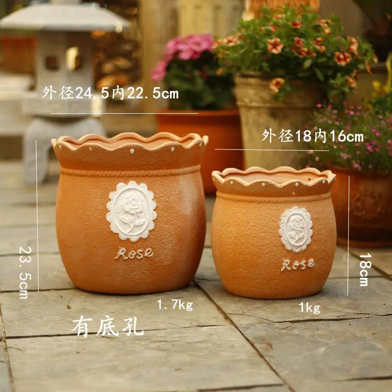 Round Vintage Flower Pot Thicken Creative Cute Bonsai Tree Live Ceramic Big Plant Pot Cactus Blumentopf Garden Supplies