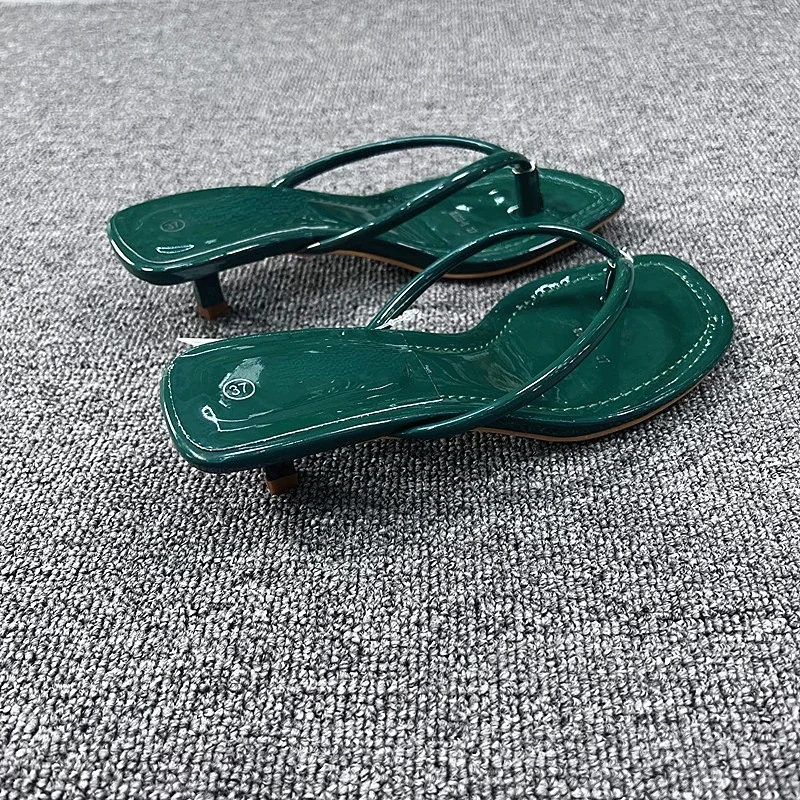 Brand Design Women's Summer Flip-flops Flat Heels 2024 Beach Shoes Woman  Large Size Square Toe Sexy Thin Strap Slippers