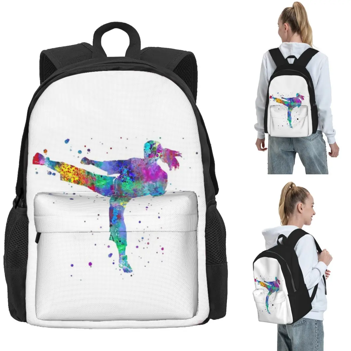 Karate Fighter Girl Backpack Daypack Large Capacity Boys Girls BookBag School Bag Shoulder Bags for Men Women