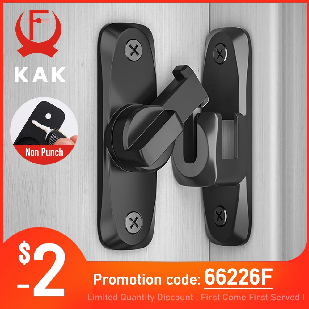 KAK Punch-free Hasp Latch Door Lock Black Cabinet Locks Kids Safety Lock Barn Door Sliding Door Anti-pried Hook Lock Hardware