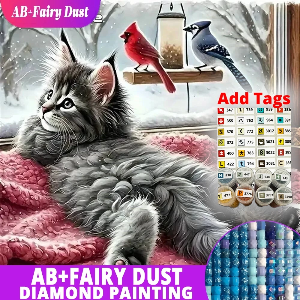 

AB Fairy Dust DMC stickers DIY Diamond Mosaic Cat Animal Full Square Round Bird Diamond Painting Window Winter Picture Rhineston