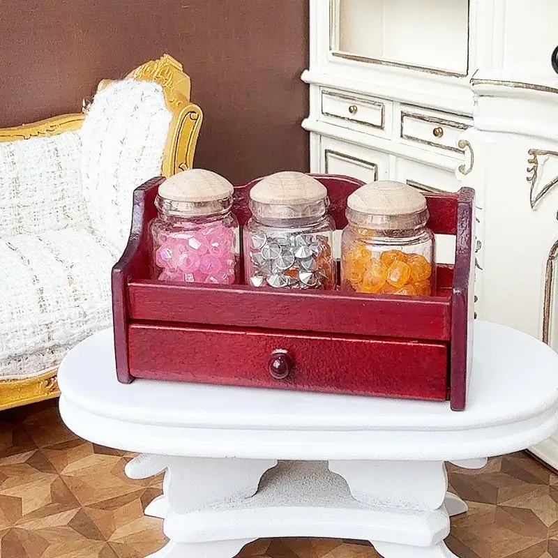 Decorazione da cucina in miniatura per casa delle bambole con mini portabottiglie e set di contenitori in scala 1/12