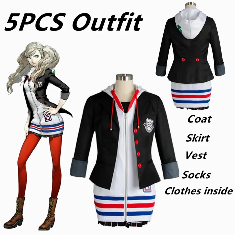 Full set Persona 5 Anne Takaki cosplay costume wig shoes Christmas Halloween cosplay jacket coat dress girl Women