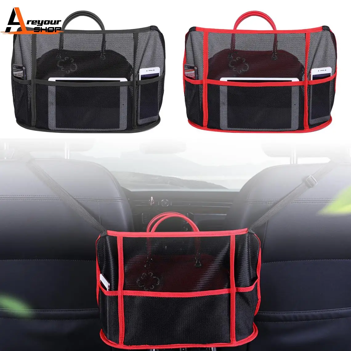 Areyourshop Car Accessories Seat Side Storage Handbag Holding Organizer Holder Mesh Bag Universal For Ford For Honda Auto Parts