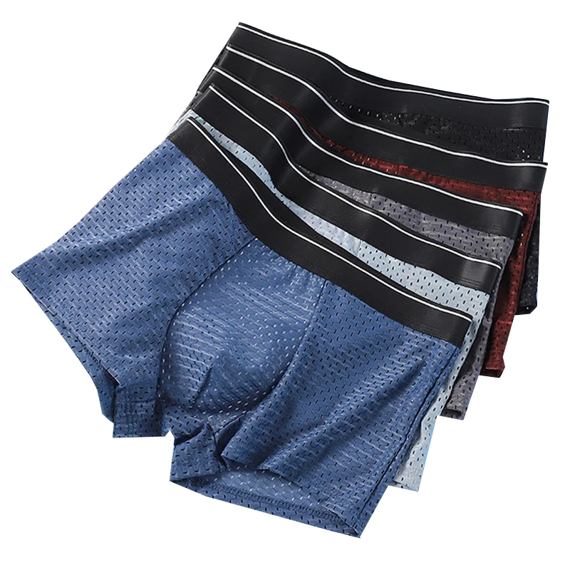 5pcs/set Men Underwear Male Breathable Men Underpant Men\'s Ice Silk Boxer Short Mesh Sexy Square Corner Pants for men\'s Shorts