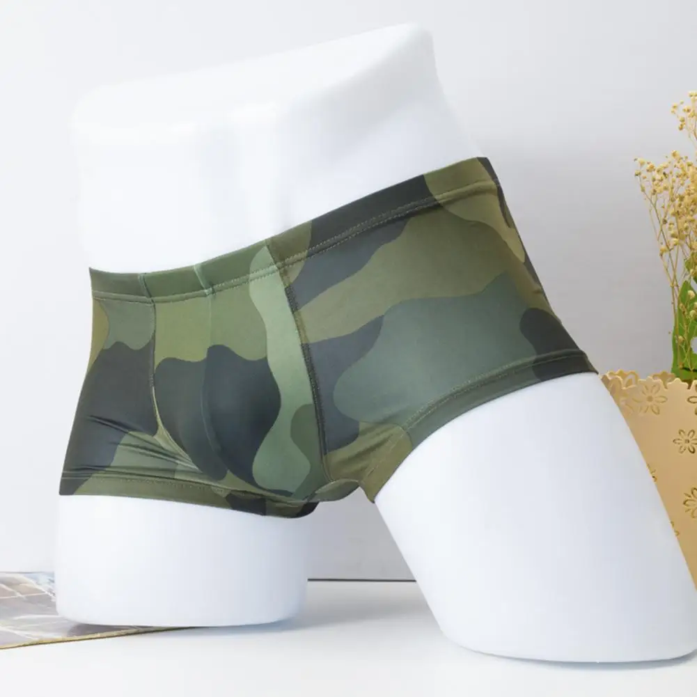 Men Underpants Army Green Camouflage Men Panties Mid Waist Sexy Sweat Absorbing U Convex Panties Briefs Underwear