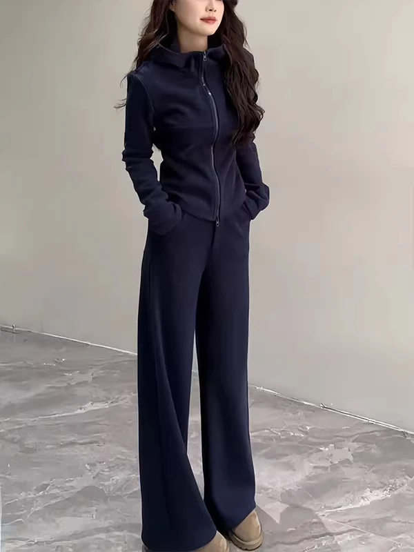 

plus Size 300 Pounds American Casual Sportswear Set Women's Autumn Winter Hoodie Wide Leg Pants Anti-Aging Two Piece Set