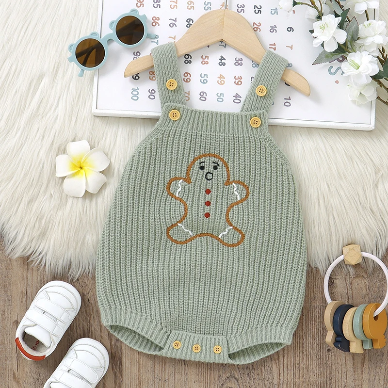 Baby Bodysuits Knitted Newborn Girls Boys Jumpsuit Fashion Cute Gingerbread Man Infant Kid Clothing 0-18M Sleeveless Autumn Tops