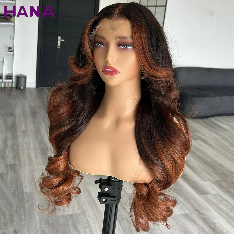 

Ombre Ginger With Brunet Brown Colored Body Wave 13X6 13X4 Transparent Lace Frontal Wig For Women 5X5 Closure Human Hair Wigs