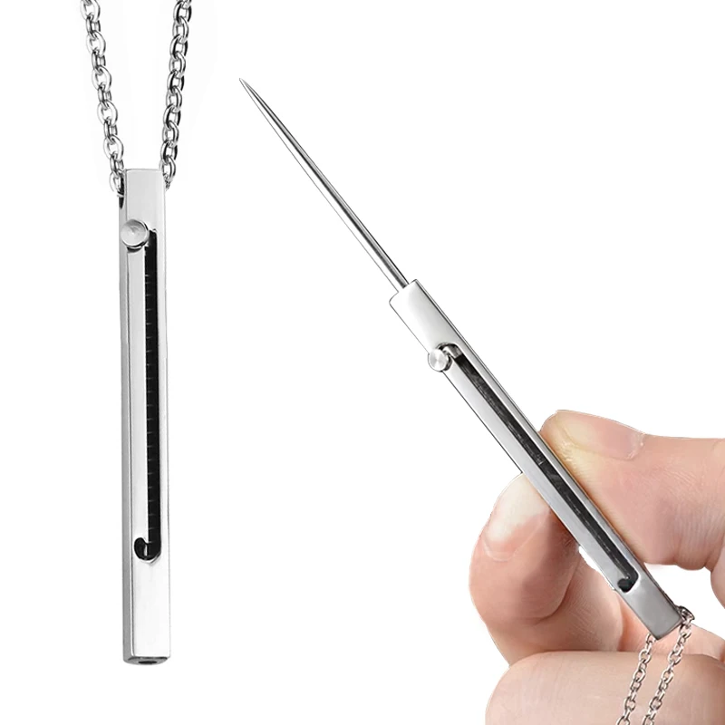 Square Retractable Toothpick Portable Necklace Men's Necklace Gift Birthday Gift Customized Fashion Retro Pendant Necklace