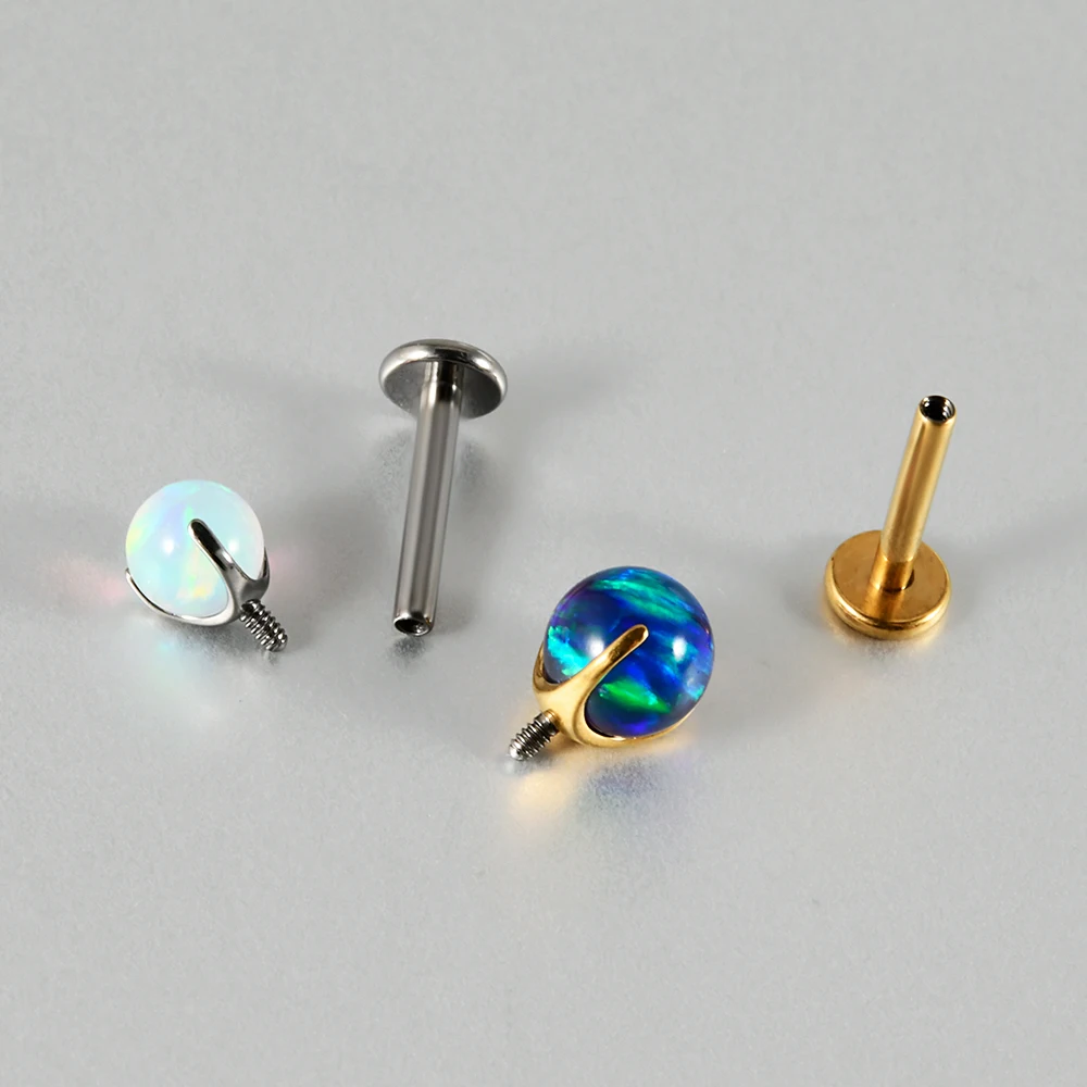 1PC Titanium Opal Jelly Labret Lip Stud Round Bead Top Internally Threaded Helix Ear Cartilage Tragus Body Piercing Jewelry 16G