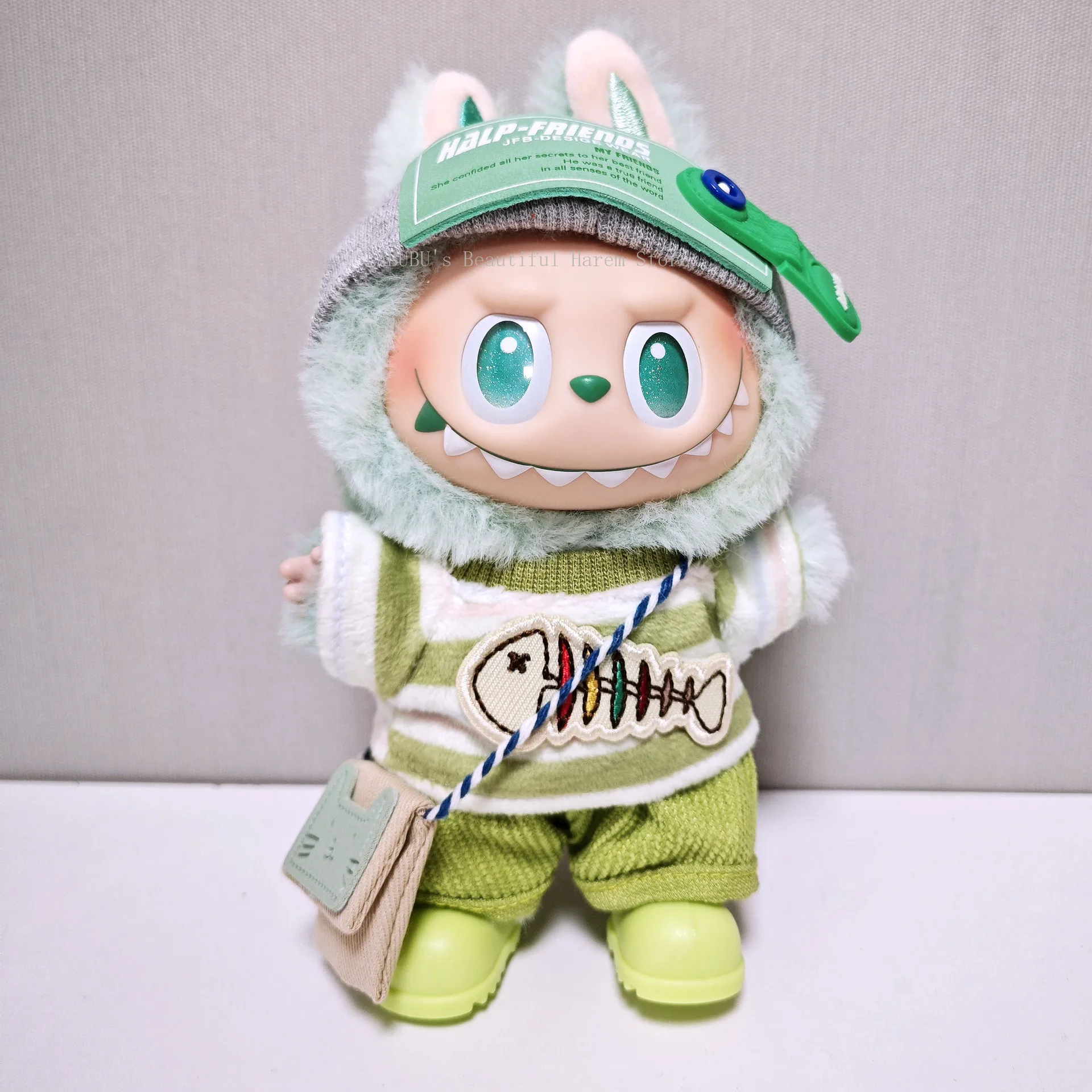 

FOR 17cm Labubu I II Idol Dolls Clothes Green Outfit With Bag Accessories Korea Kpop Exo Clothing Plush Doll'S Clothes