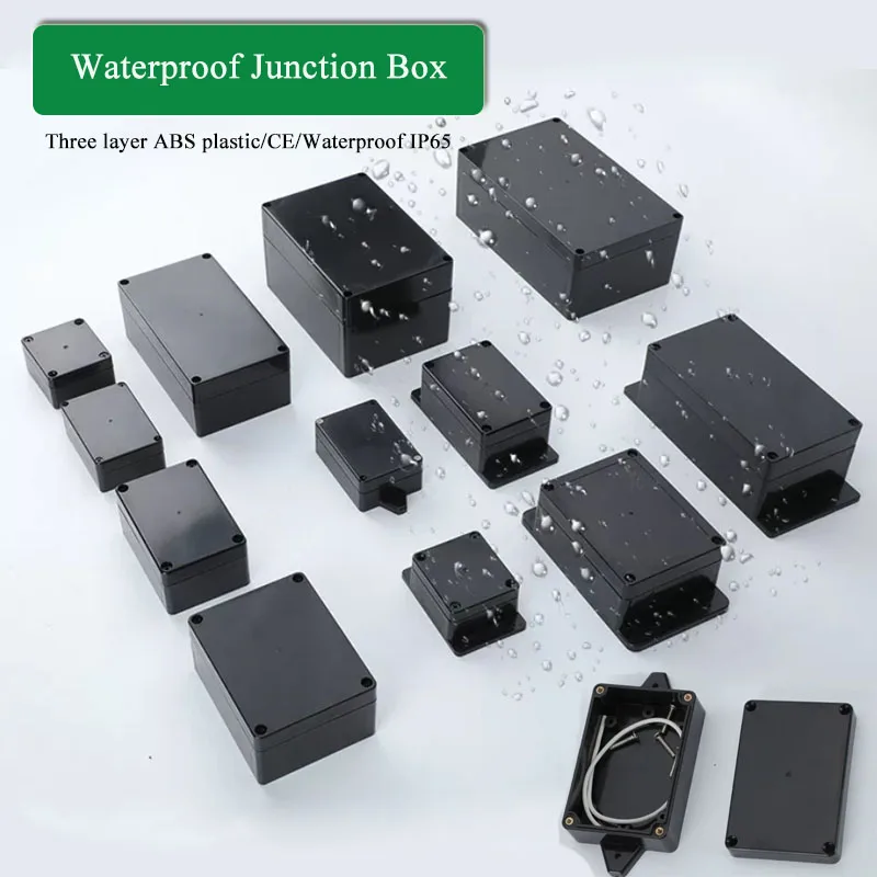 ABS Plastic Black Triple Waterproof Box Outdoor Waterproof Junction Box Indoor Terminal Boxes for Security Monitoring Power IP65