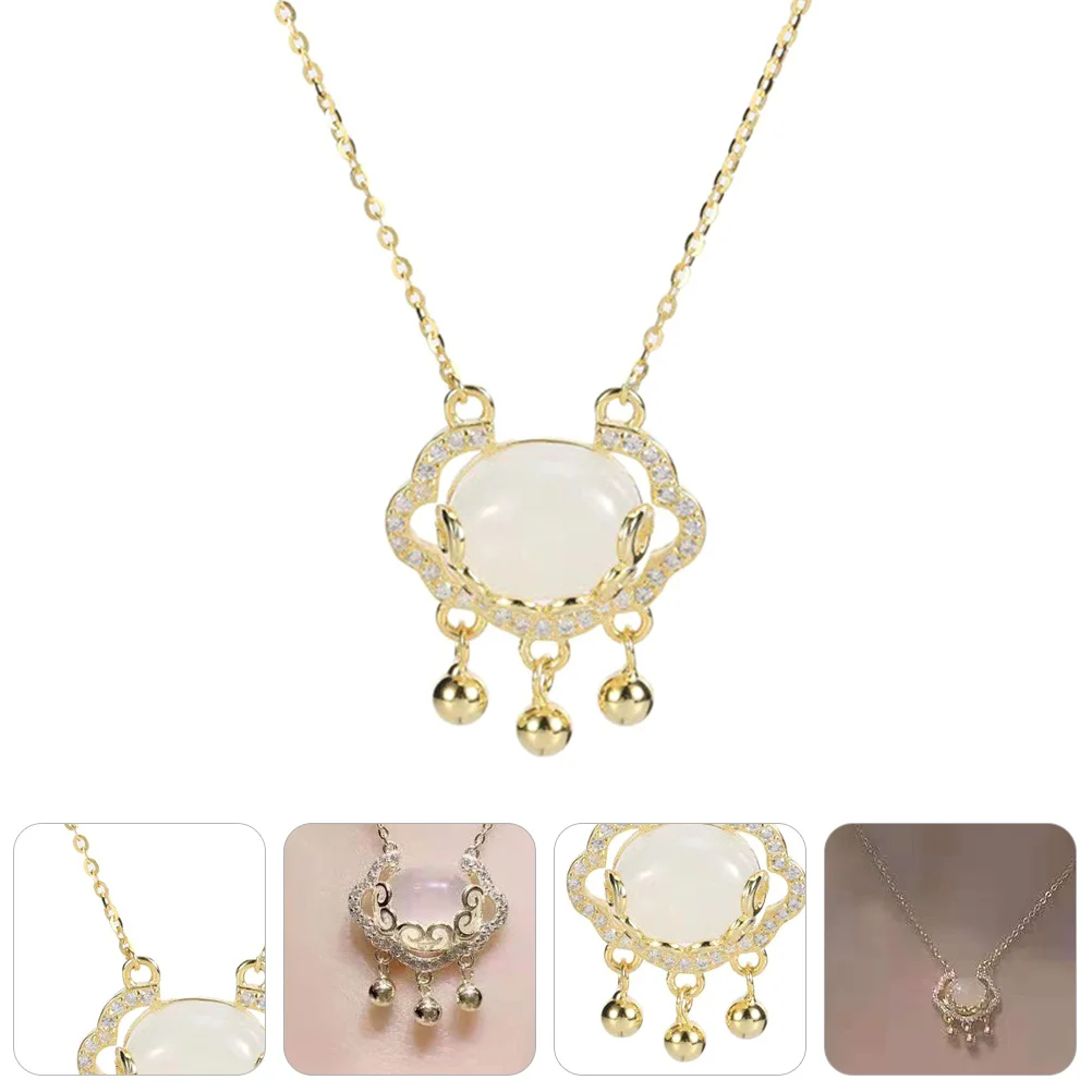 

Jade Lock Necklace Chinese Style Pendant Clavicle Chain Elegant Gift for Women Sweater Coat Jade Necklace Lock Necklaces