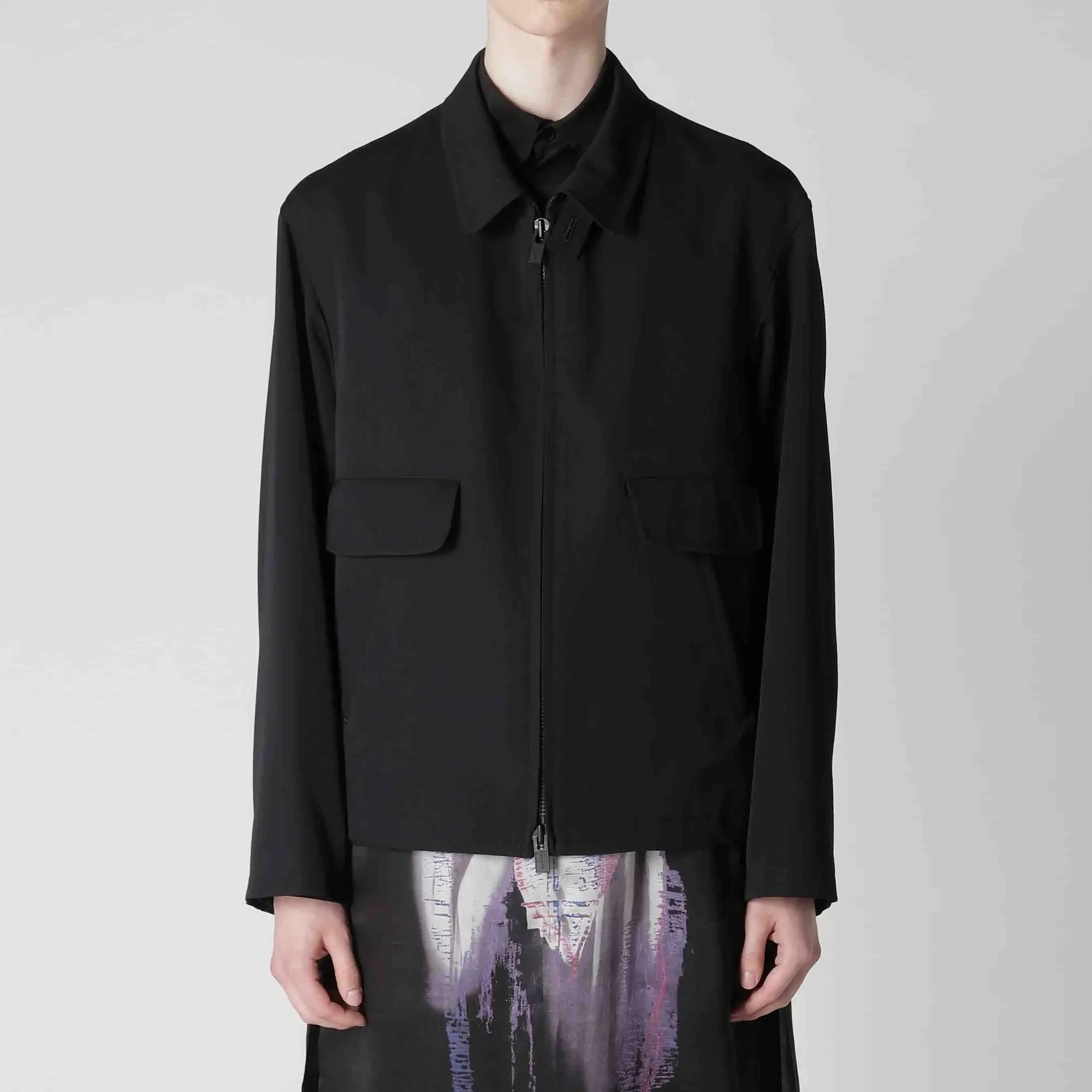 

YOJI OOAK original Japanese zipper stand up collar jacket with casual pockets, loose black top jacket for men