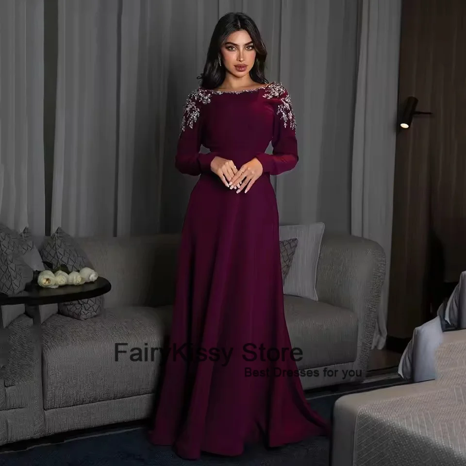 FairyKissy Chic Violettes Abendkleid A-Linie Silber Applikationen Kristall Plissee Rückenfreies Partykleid Promi-Abschlussballkleid Maßgeschneidert