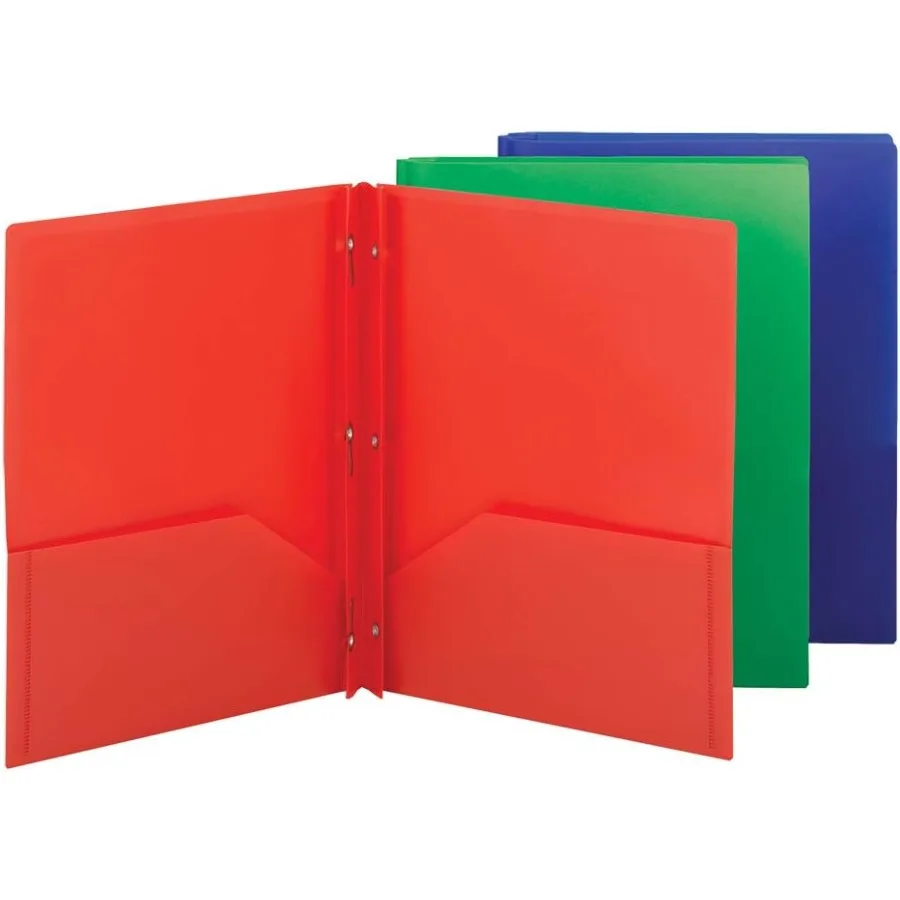 Dossiers à double poche perforateurs à trois trous – format lettre, couleurs assorties, paquet de 3