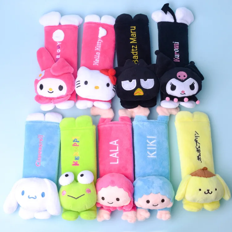 

Anime Kawaii Sanrios Kuromi Mymelody Purindog Littletwinstar Cinnamoroll Cartoon Plushie Car Seat Belt Shoulders Protective Case