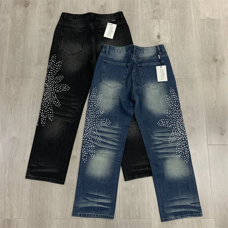 

25SS VALLEY Men's Jeans Trend Hip-hop Black Hot Drill Ripped Pants Vale Washed Blue Denim Trousers