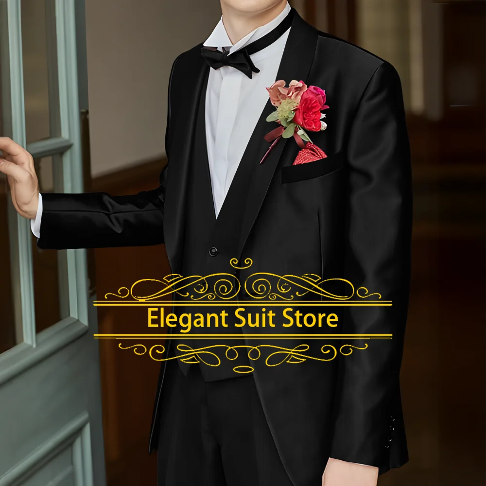 Male Suit Groom Tuxedo Party Suit Slim Fit Business Casual Jacket Sets 3 Piece Coustime (Blazer+Vest+Pants)