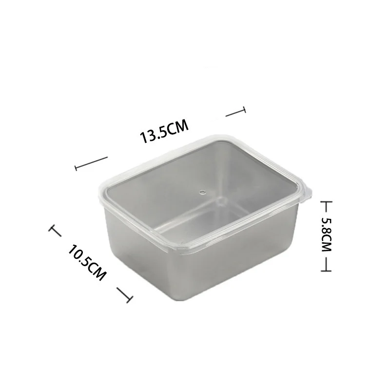 6Pcs 600ml Stainless Steel Food Storage Box Seafood Fruit Vegetable Picnic Box Food Freshness Preservation Box with Plastic Lid