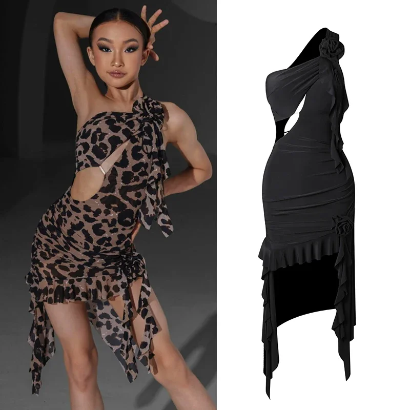 

Oblique Shoulder Latin Dance Dress Girls Practice Clothes Kids Cha Cha Ballroom Dance Competition Dress Irregular Dress DNV18209