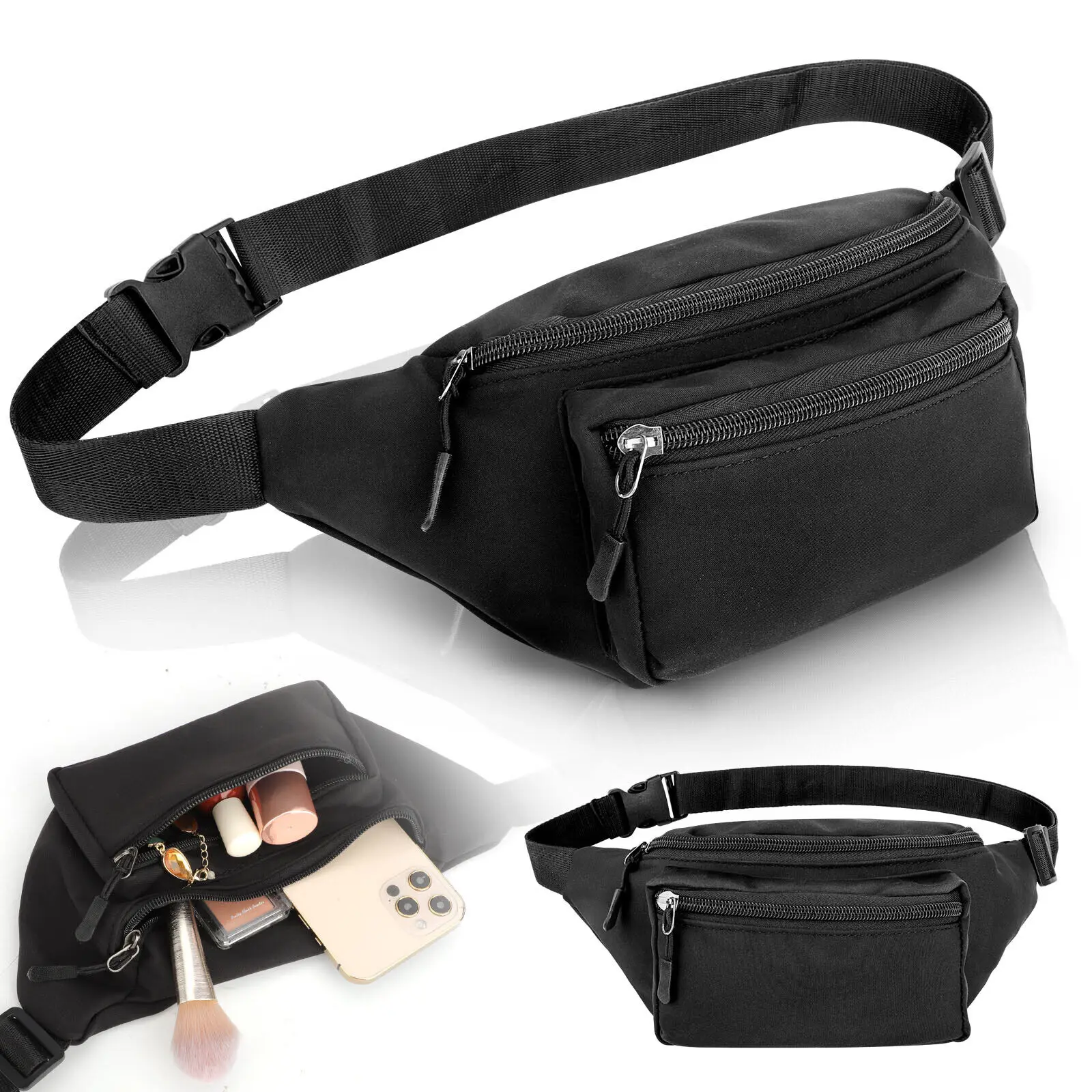 

New Fashion Double Zipper Waist Bag Candy Color Women'S Casual Chest Bag Outdoor Sports Wallet Crossbody Mobile Phone Bag