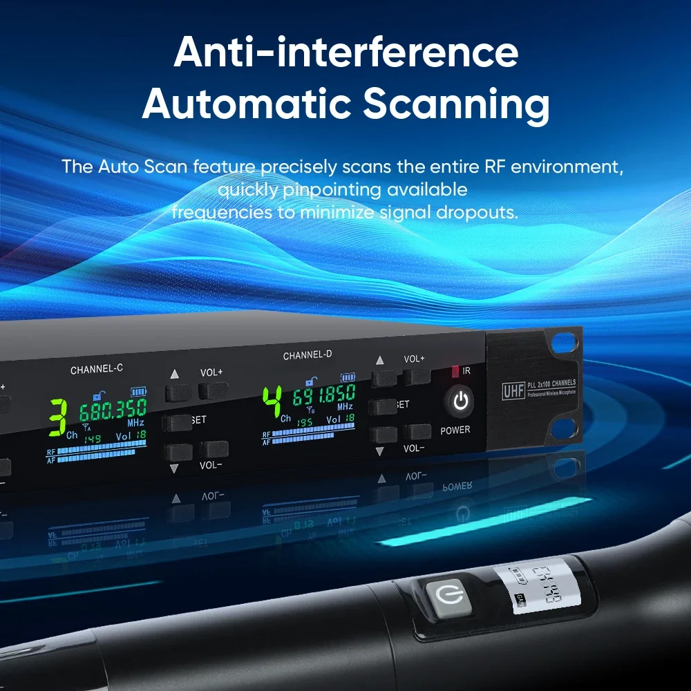 Df204 profissional 4 canais sistema de microfone sem fio performances palco uhf microfone portátil dinâmico para karaoke estúdio ktv festa