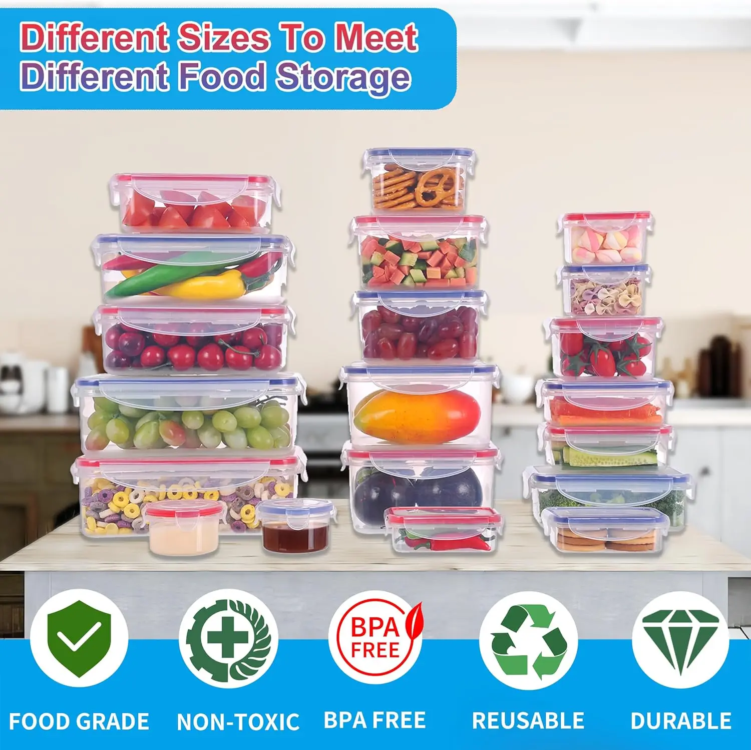 52-Piece Large Food Storage Containers with Lids Airtight, Health Material 85oz Leakproof Reusable Plastic Storage Containers,