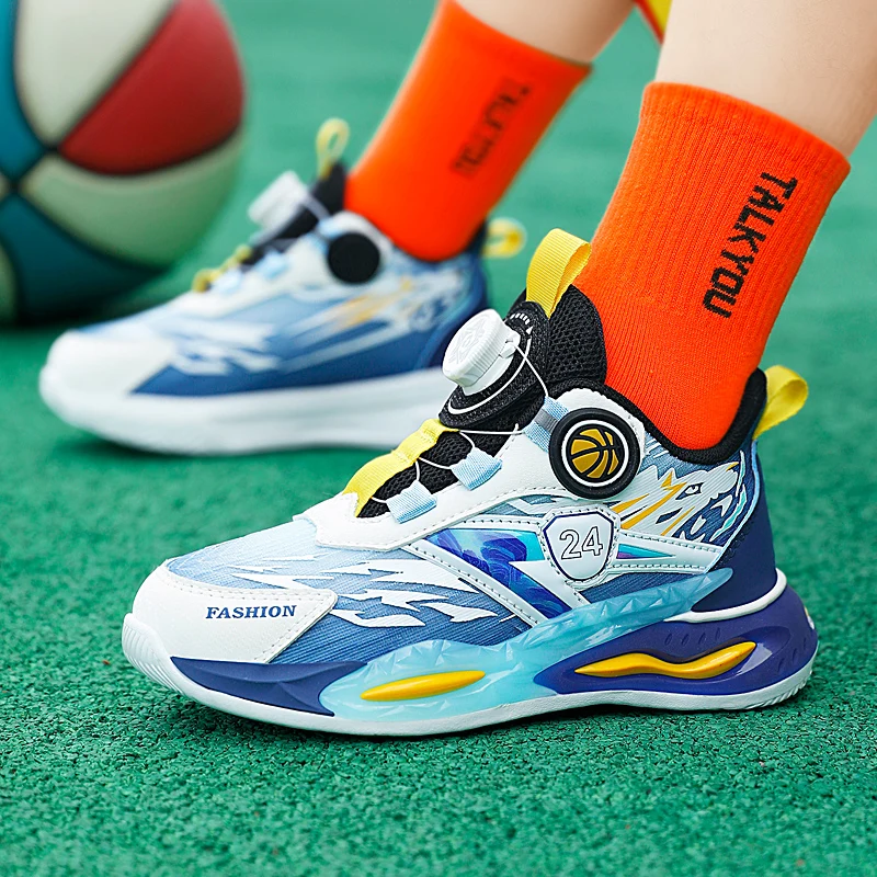 Kid Sneakers Boys Outdoor Non-Slip Basketball Sneakers Lace-up Basketball Trainers Tennis Breathable Kid Casual Sports Shoes