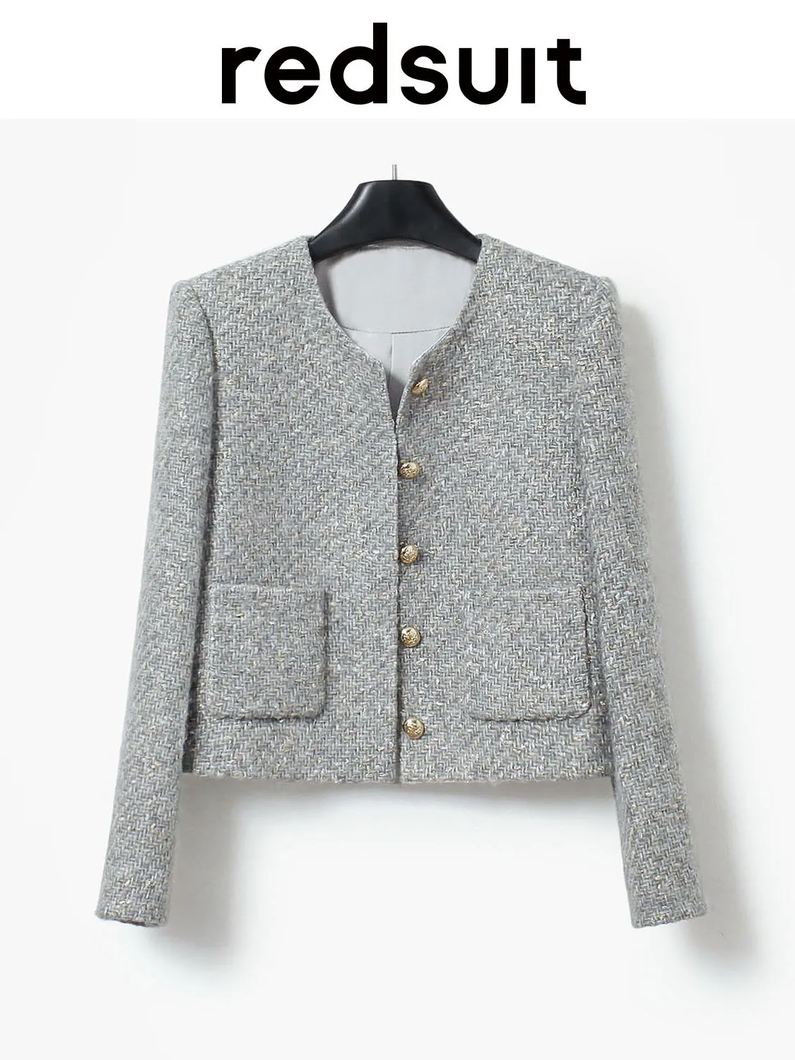New Noble woven texture coarse woolen gray coat versatile Custom size