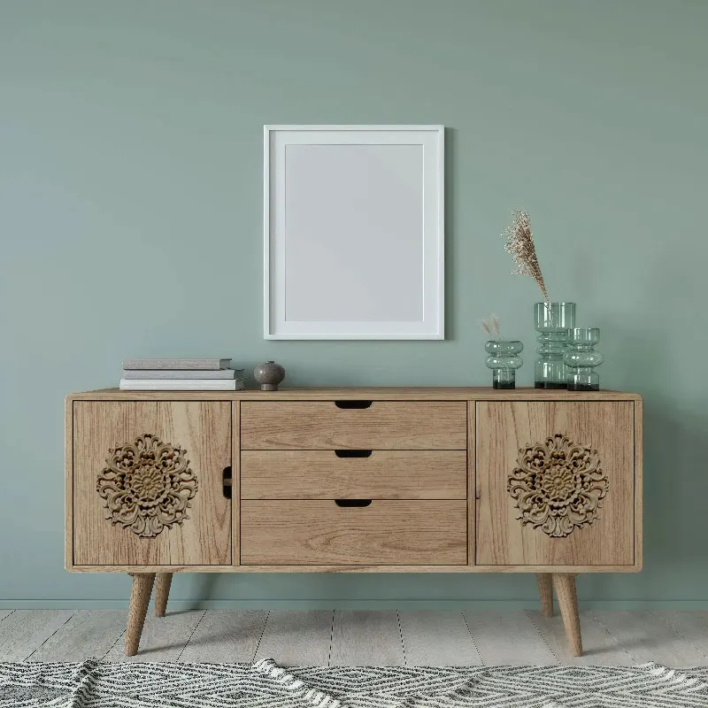 أقراص خشبية صلبة أنيقة على الطراز الأوروبي والأمريكي - منحوتات زهور مستديرة/مجوفة لتعزيز باب خزانة الملابس #4