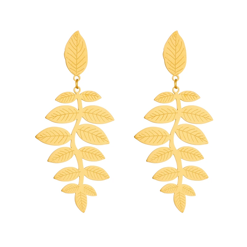 XIYANIKE 316L Stainless Steel Golden Earring Simple Leaves Pendant New Arrival Accessories for Women Fashion Jewelry Gift Серьги