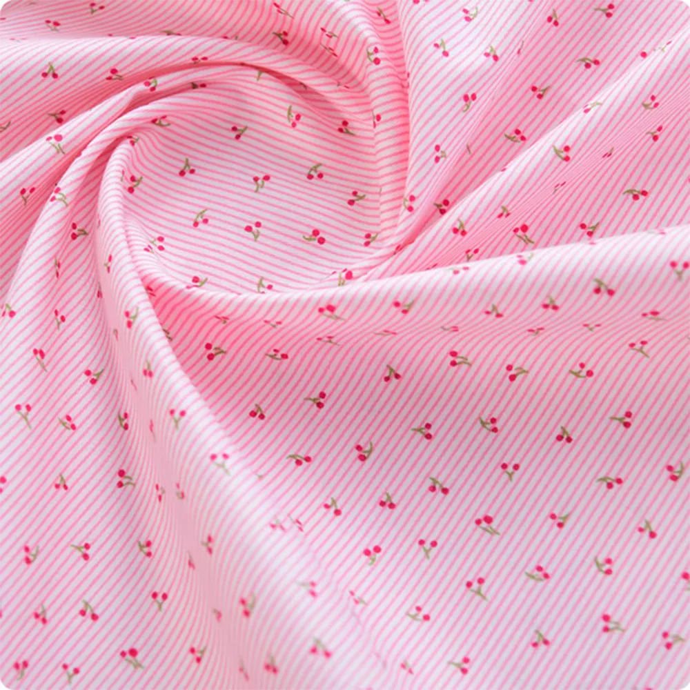 Vintage French Country Pure Cotton Fabric 150x50cm Cherry Stripe Print for Sewing Tablecloth Pillow Cover Coin Bags Handmade DIY