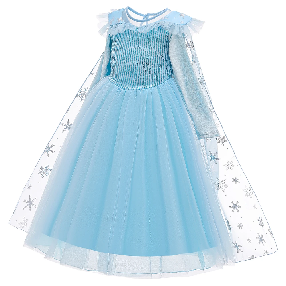 Girls Sequin Party Dress with Tulle, Kids Cosplay Clothing, Princess Ball Gown, Halloween Costume, Carnaval, Else Anna, Snow Queen, Prom