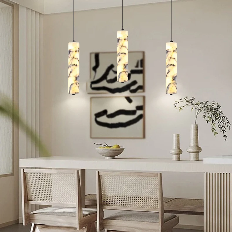 Cylinder Natural Marble Chandelier Dimmable Art Indoor