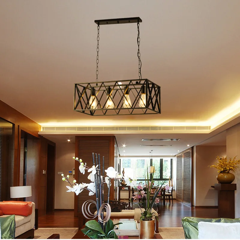 Vintage Loft Light Lamp Iron Cage Chandelier Bar Pub Cafe Restaurant Hall Aisle Corridor Clothing Living Room Dining Room Lights