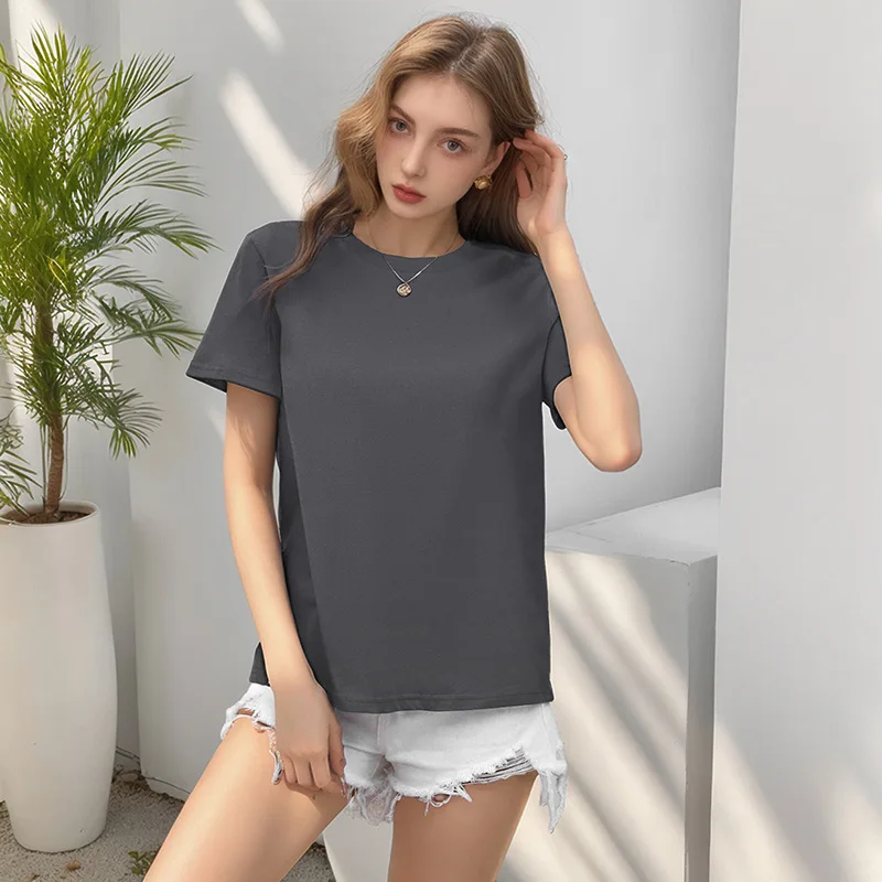 2025 الصيف عارضة قميص فضفاض جولة الرقبة الأبيض قصيرة الأكمام تي شيرت الإناث