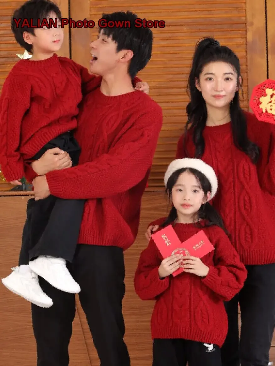 Zodiac Year New Year Family Outfit Autumn Four-Three Person Cable Knit Family Greeting Outwear