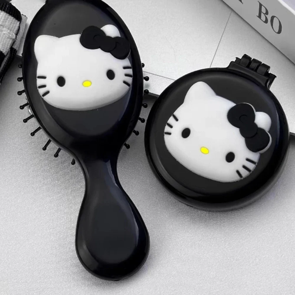 

Расчески в стиле аниме Sanrio Hello Kitty для ванной комнаты, милая мультяшная кукла Kt Cat Y2k, черная портативная расческа на воздушной подушке, подарки для девочек