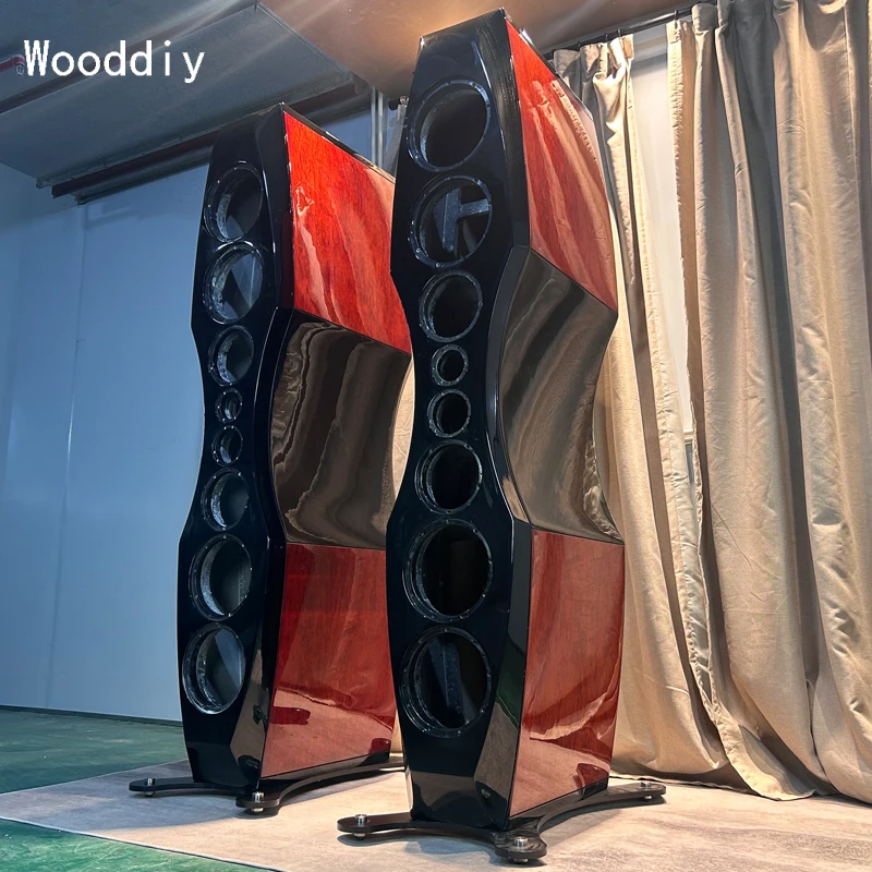 Wooddiy Double 9 Inch One Pair Birch Plywood Empty speaker Boxes Three Way Hifi Cabinet Veneer and Gloss Painting