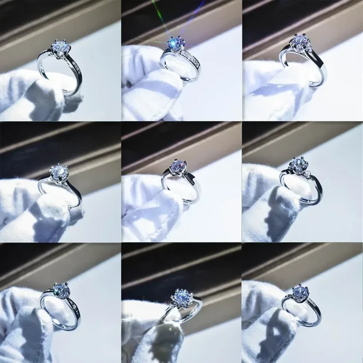 New Simulation Moissanite Hearts and Arrows Open Adjustable Diamond Ring Wedding Flashing High-grade Cubic Zirconia Ring