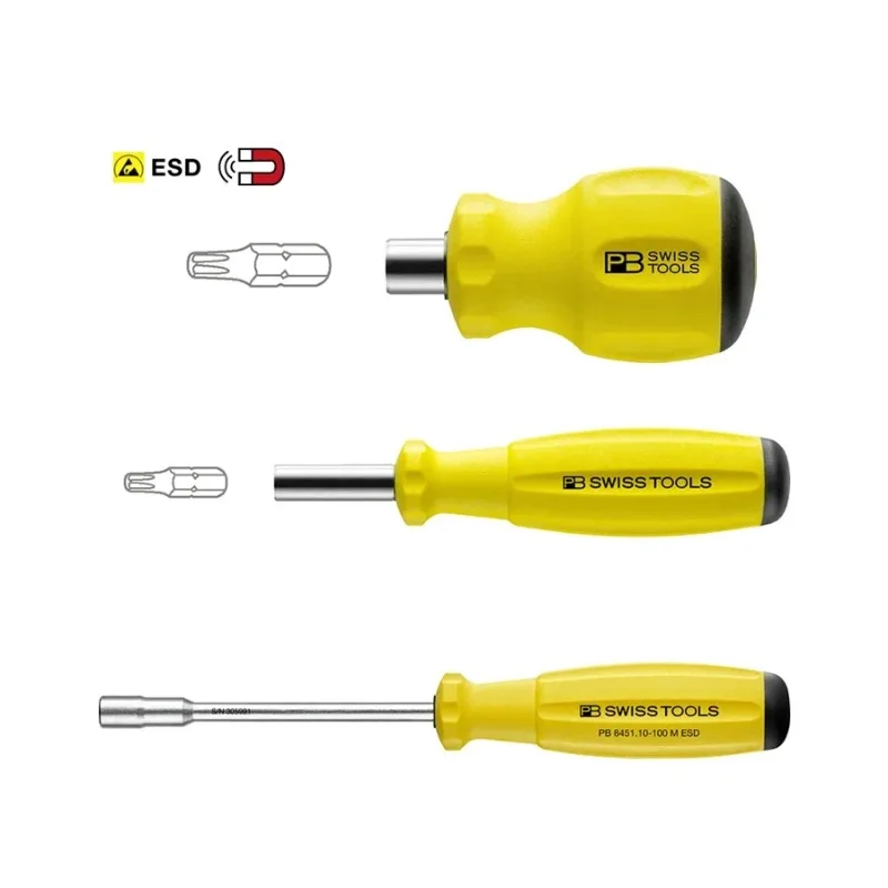 PB Swiss Tools Anti-Static Magnetic Interchangeable Bit Long Handle Screwdriver, PB 8451.10-100 M ESD