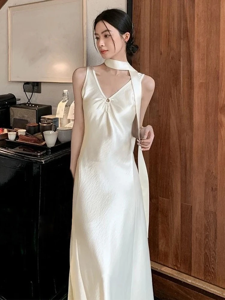 2025, vestidos de mujer zomer v-hals y2k jurk dameskleding hoge taille plooien mouwloos sexy gewaad femme mode maxi jurken