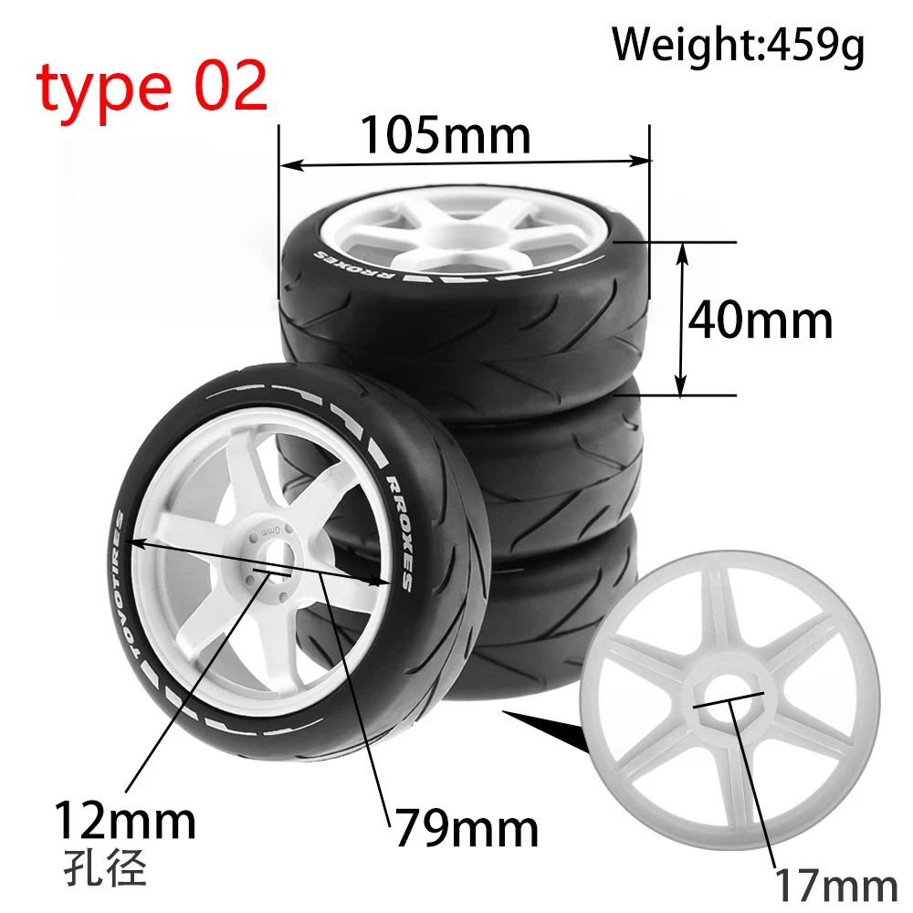 4pcs 105mm Rubber Tire Plastic Wheel With 17mm Adapter For 1/8 On Road Rally RV RC Car HSP ZD Racing HPI WLtoys ARRMA