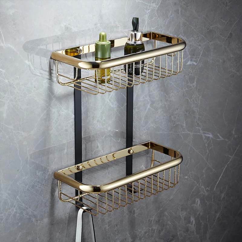 Tuqiu bathroom Corner Shelf Gold and Black  bathroom shelves Brass Storage Organizier shampoo holder  holder