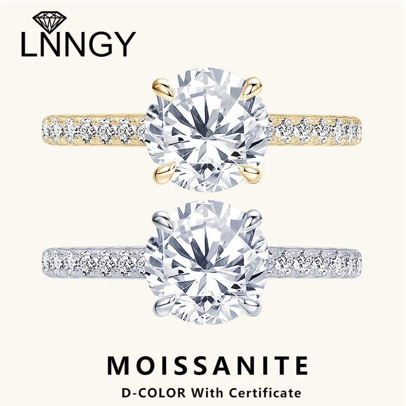 

Lnngy Original 925 Sterling Silver Prong Setting Wedding Rings Certified 8mm Solitaire Moissanite Engagement Ring for Women Gift